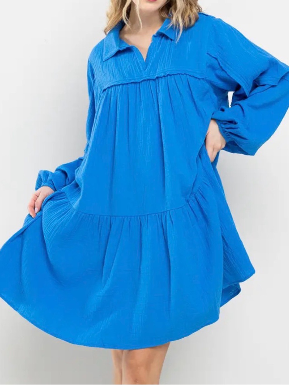 Ces Femme Electric Blue Tiered Midi Dress